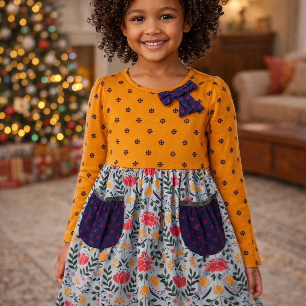 Matilda Jane Golden Yellow and Blue Floral Kids Dress